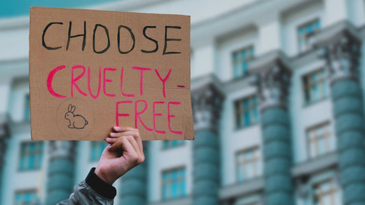 Hand holding up a sign Choose Cruelty-Free