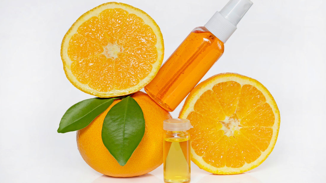 Fresh cut oranges as ingredient for vegan serums