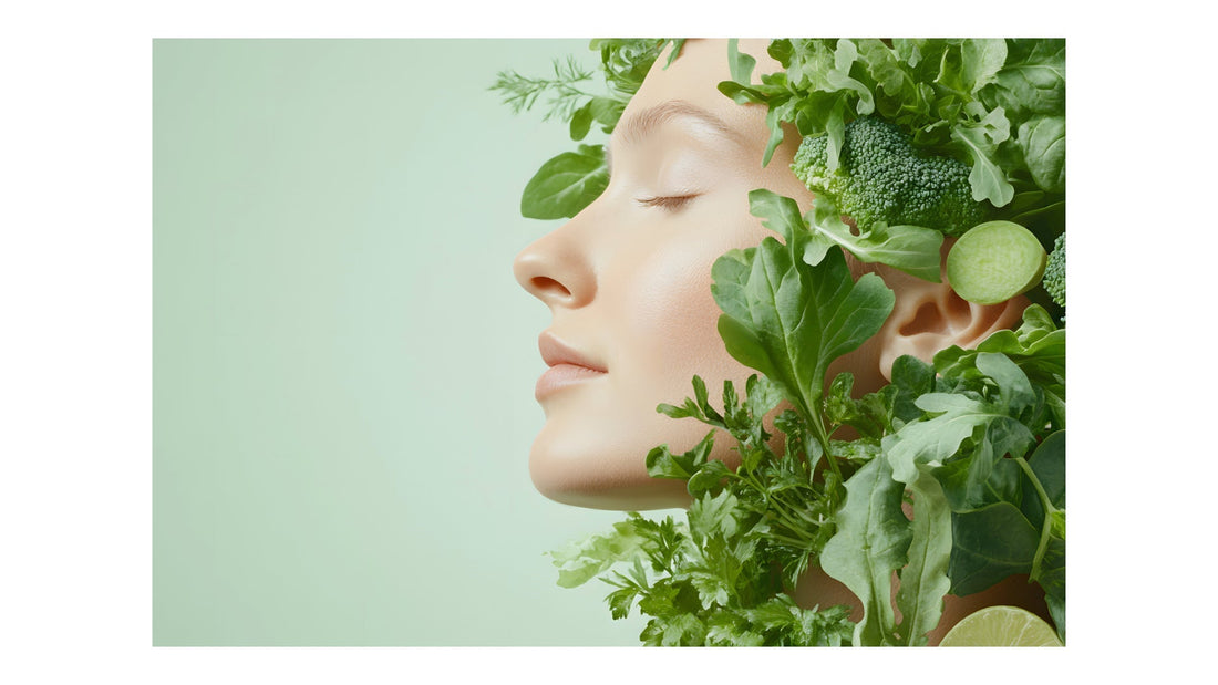 Woman with greenery around her face representing veganism